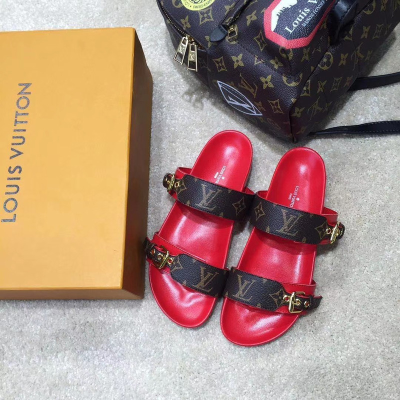 LV BOM DIA MULES MONOGRAM & RED