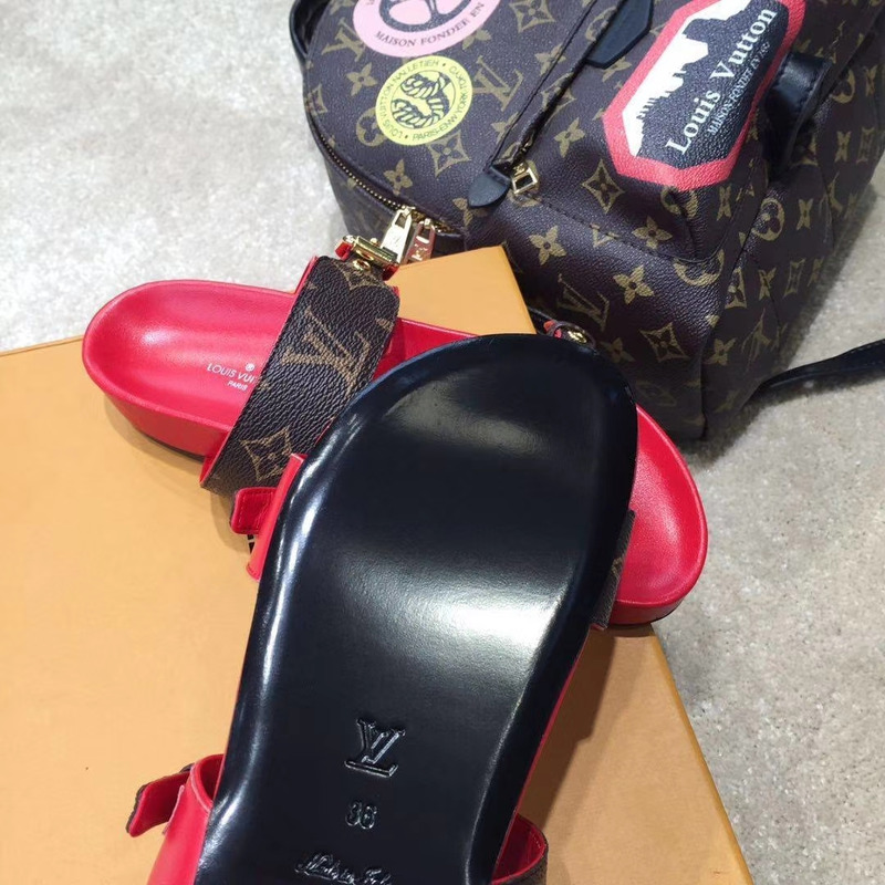 LV BOM DIA MULES MONOGRAM & RED