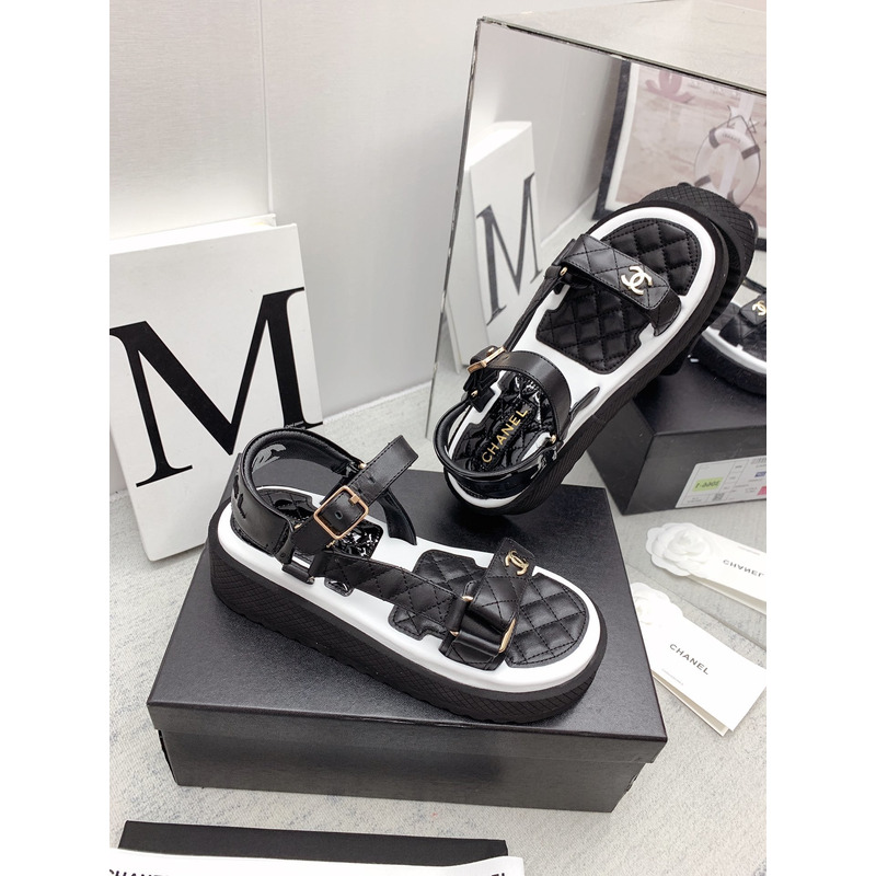 Ch*el leather sandals black&white