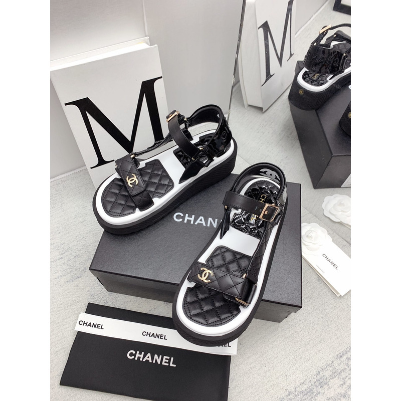 Ch*el leather sandals black&white