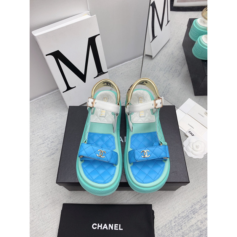 Ch*el leather sandals mint&blue