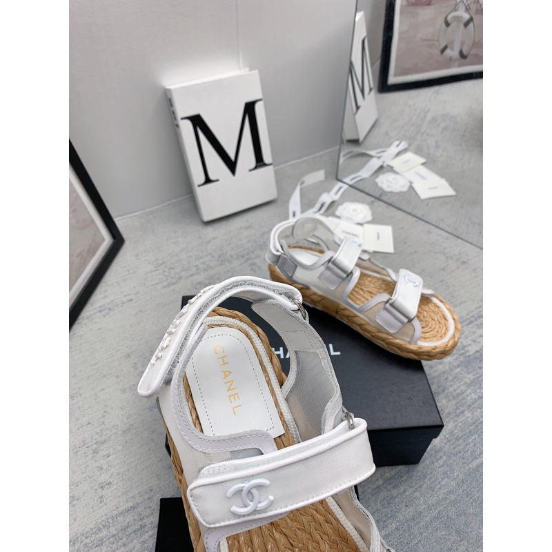 Ch*el mesh & patent calfskin white