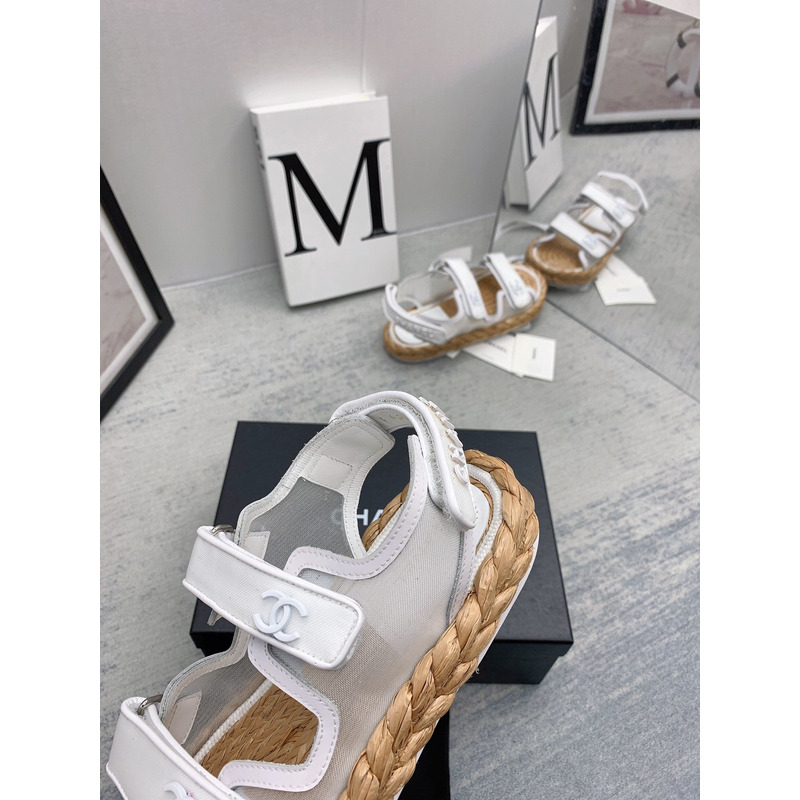 Ch*el mesh & patent calfskin white