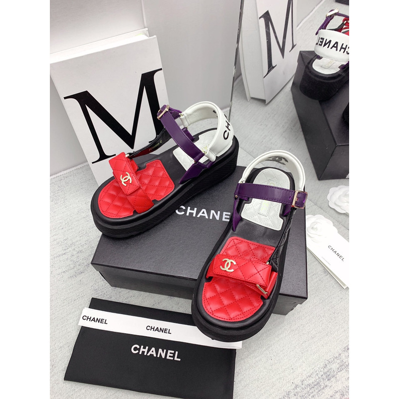 Ch*el leather sandals red&black