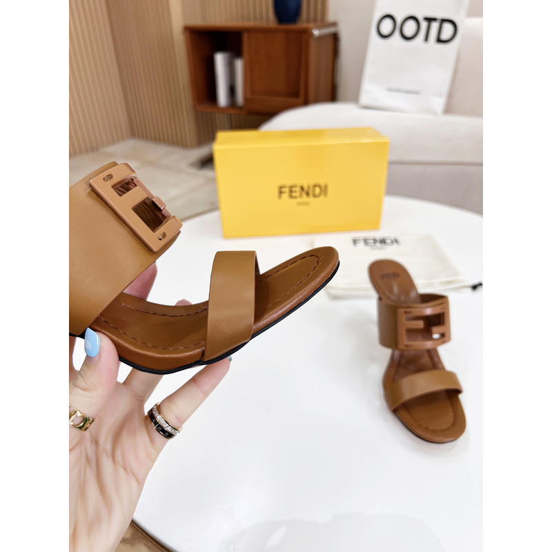 F**di baguette leather slides brown