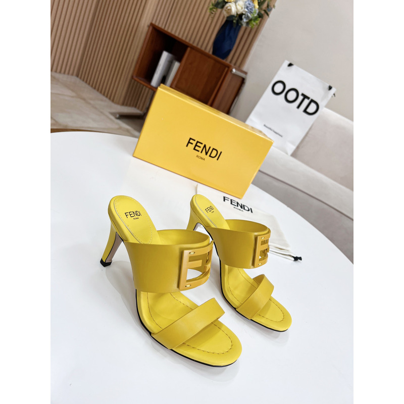 F**di baguette leather slides yellow