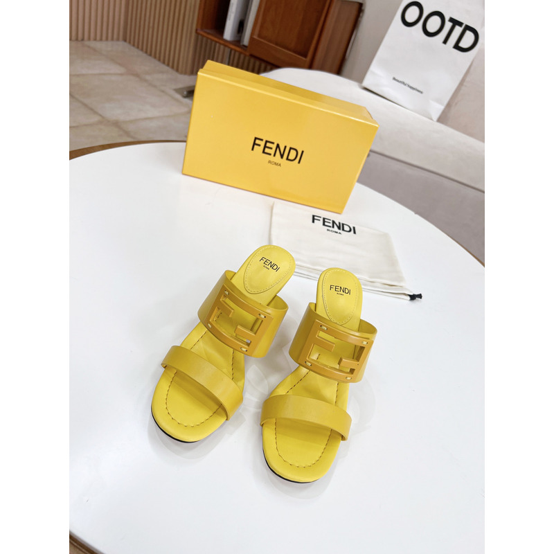 F**di baguette leather slides yellow