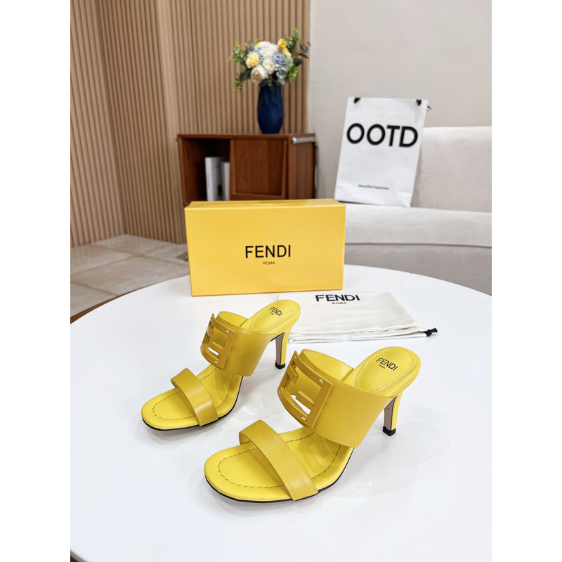 F**di baguette leather slides yellow