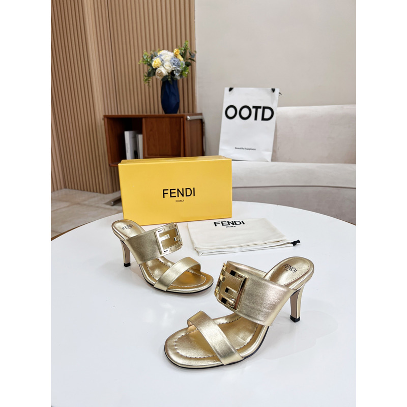 F**di baguette leather slides gold