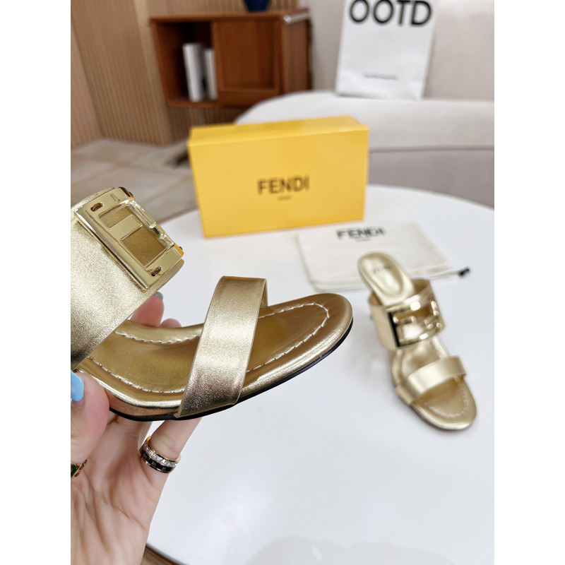 F**di baguette leather slides gold