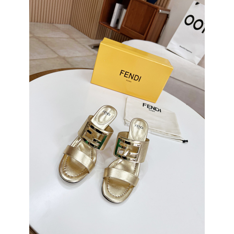 F**di baguette leather slides gold