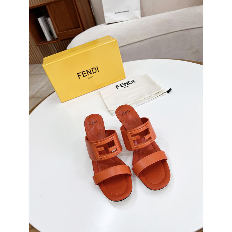 F**di baguette leather slides orange