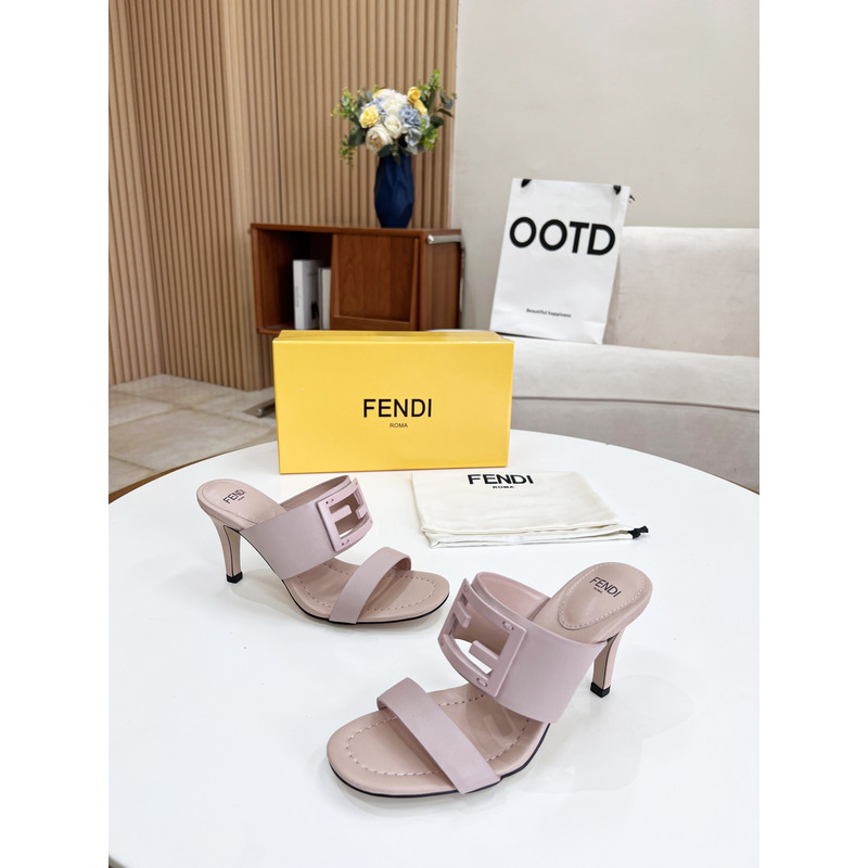 F**di baguette leather slides nude