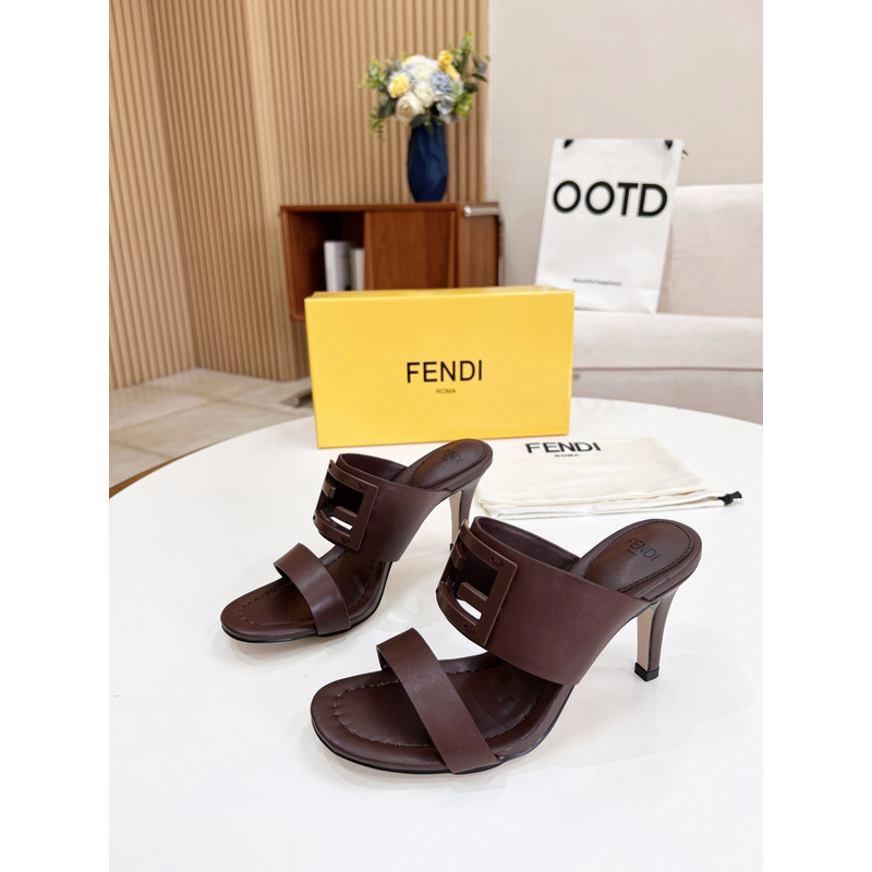 F**di baguette leather slides coffe