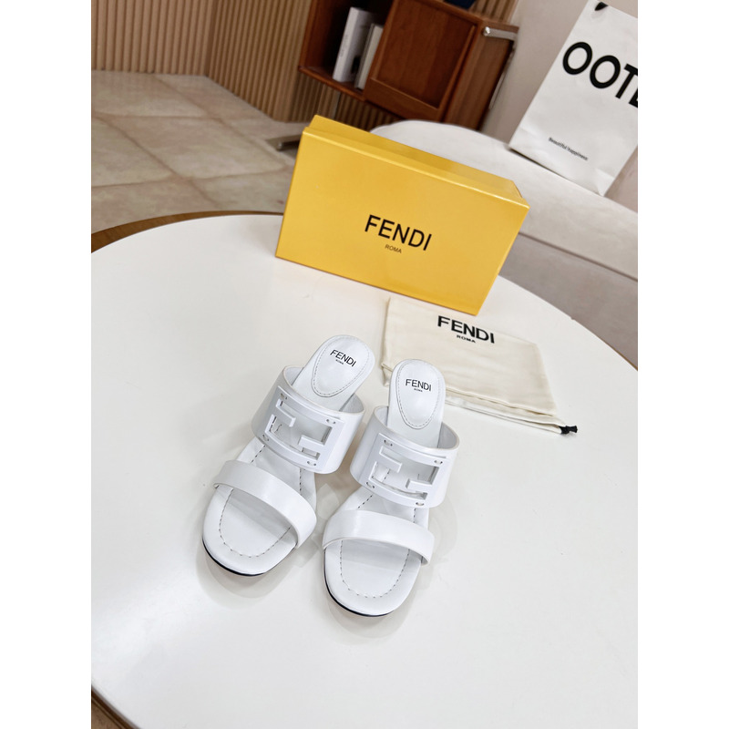 F**di baguette leather slides white