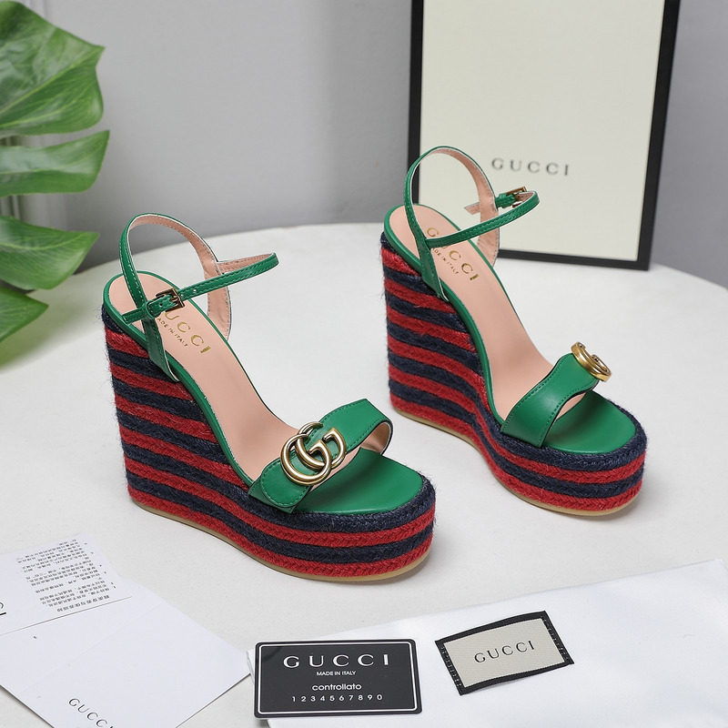 G*u*i leather platform espadrille green