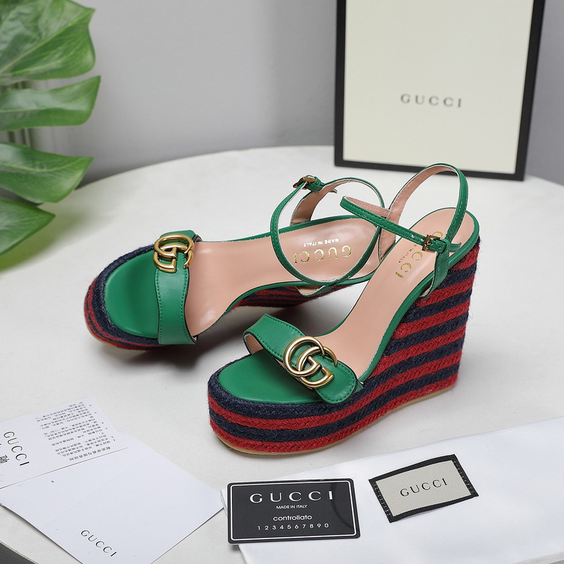 G*u*i leather platform espadrille green