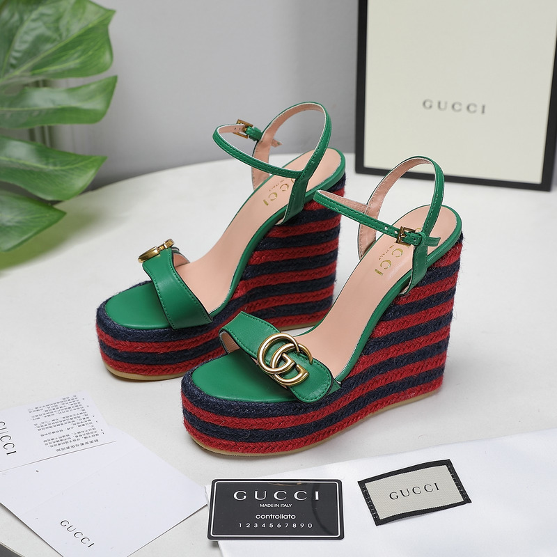 G*u*i leather platform espadrille green