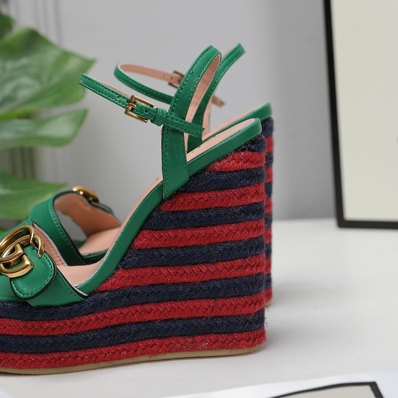 G*u*i leather platform espadrille green