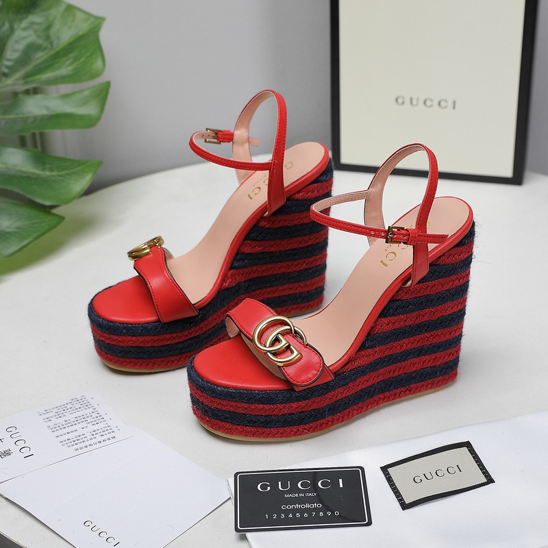 G*u*i leather platform espadrille red