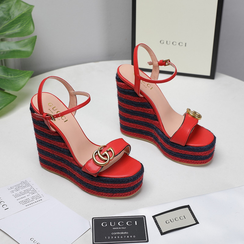 G*u*i leather platform espadrille red