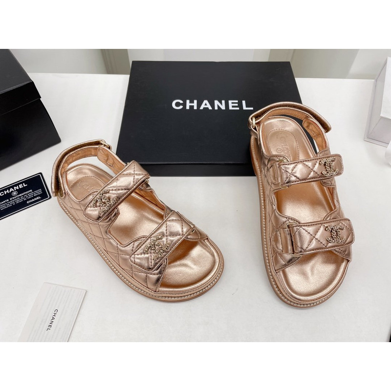 Ch*el dad sandals leather champagne