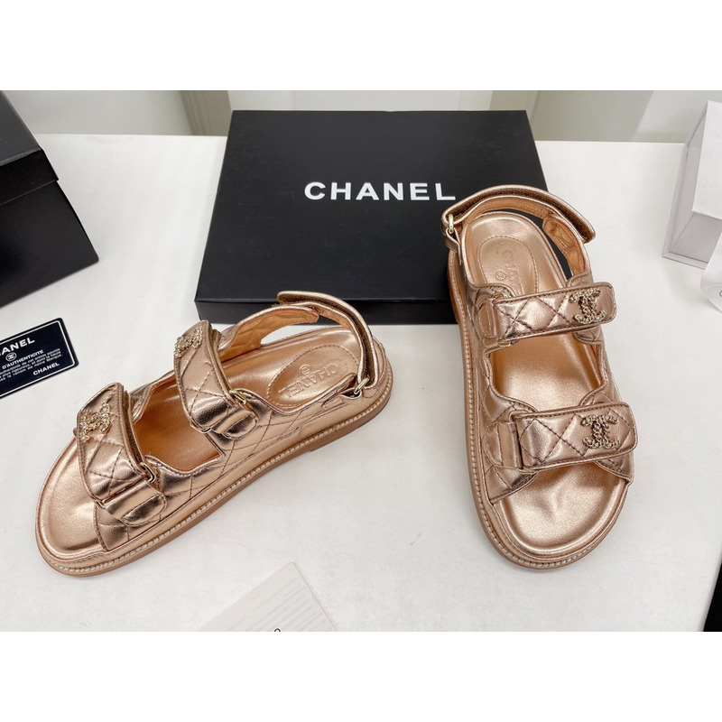 Ch*el dad sandals leather champagne