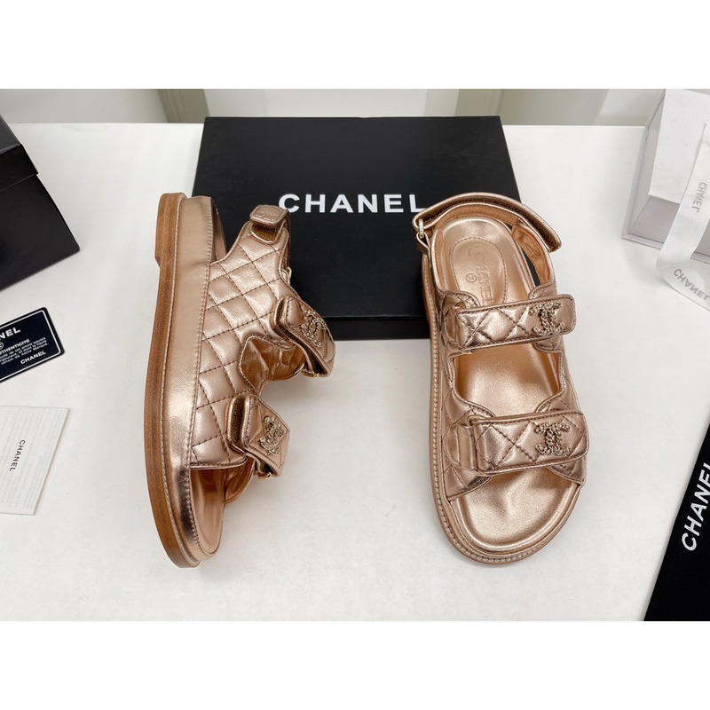 Ch*el dad sandals leather champagne