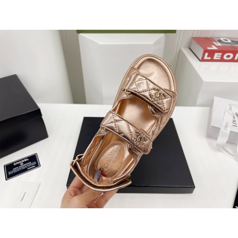 Ch*el dad sandals leather champagne