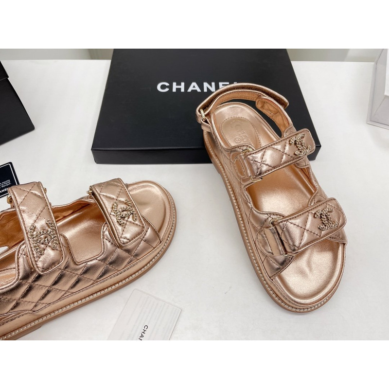 Ch*el dad sandals leather champagne