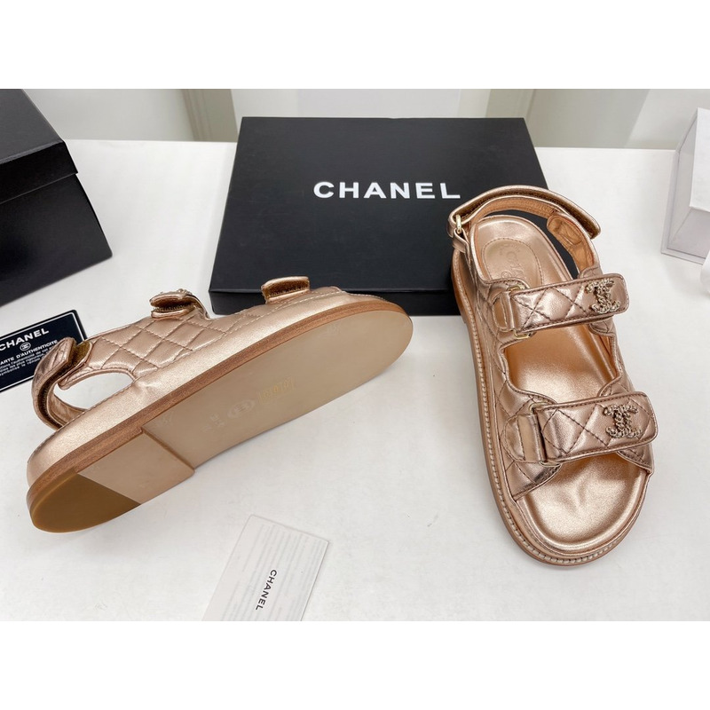 Ch*el dad sandals leather champagne