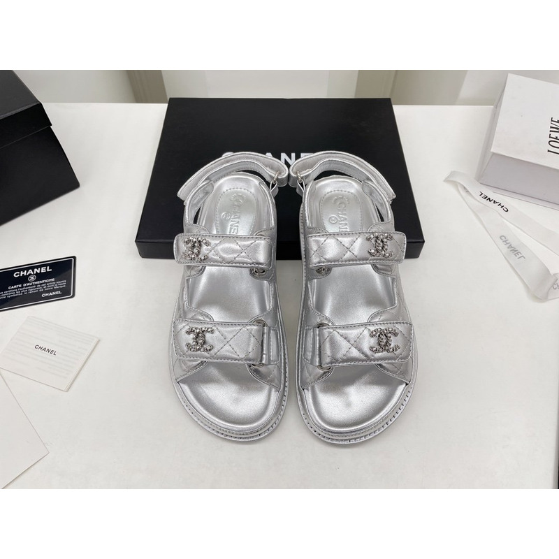 Ch*el dad sandals leather silver