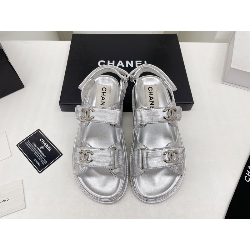 Ch*el leather sandals silver