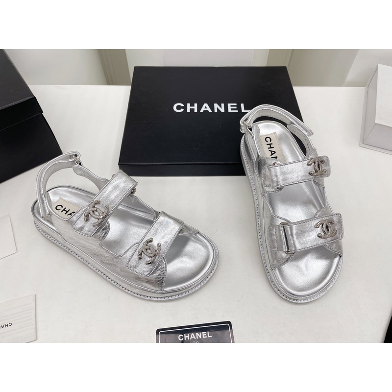 Ch*el leather sandals silver