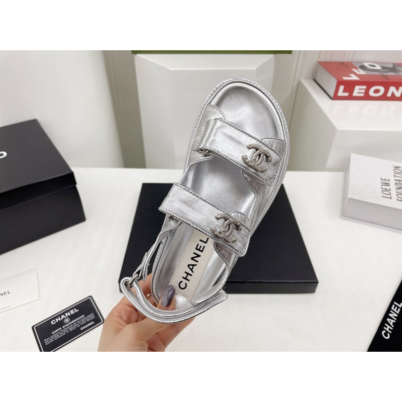 Ch*el leather sandals silver