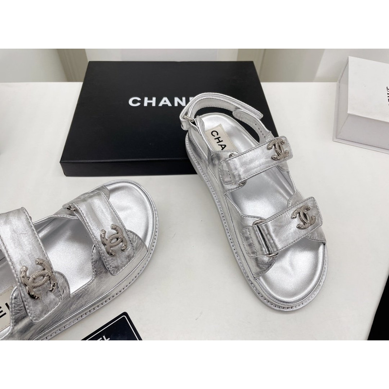 Ch*el leather sandals silver