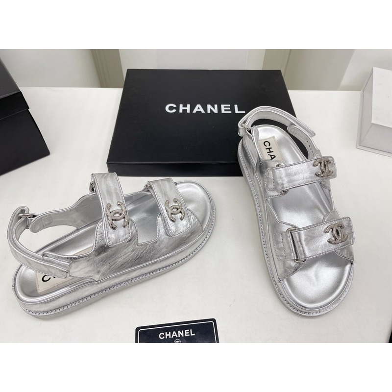 Ch*el leather sandals silver