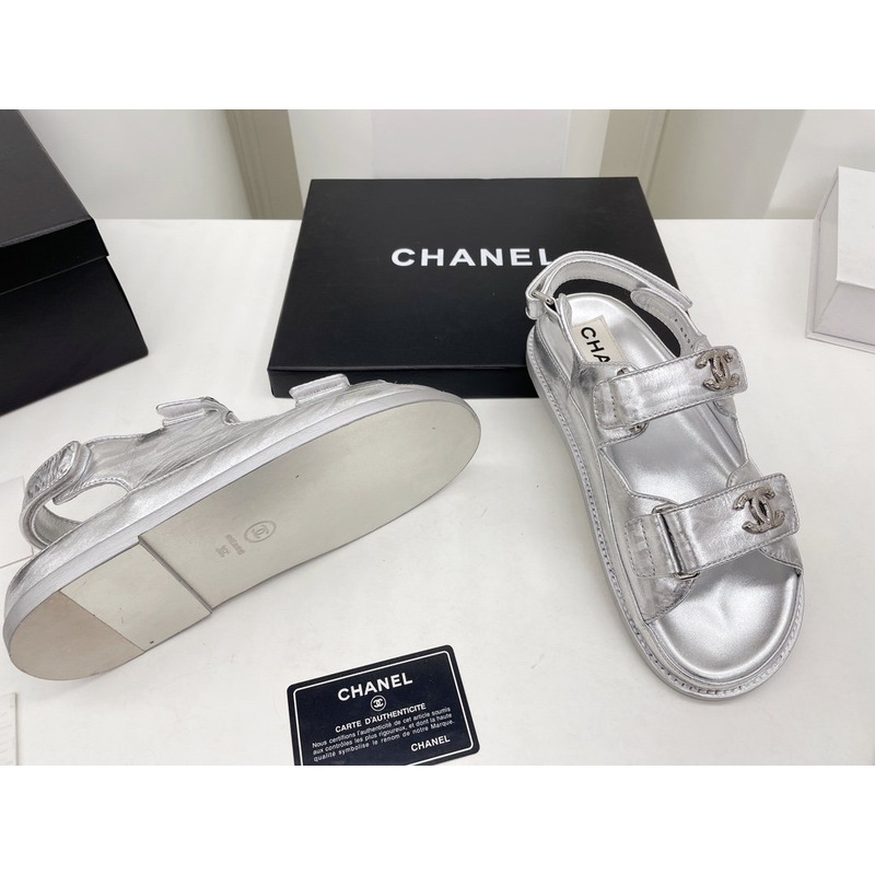 Ch*el leather sandals silver