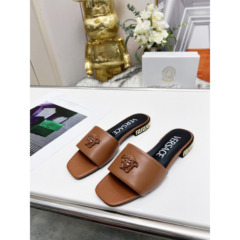 Versace Versace La Medusa Flat Sandals Brown