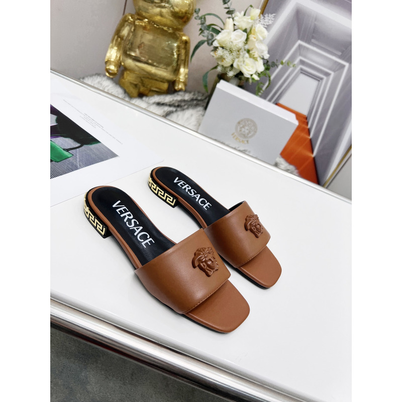 Versace Versace La Medusa Flat Sandals Brown