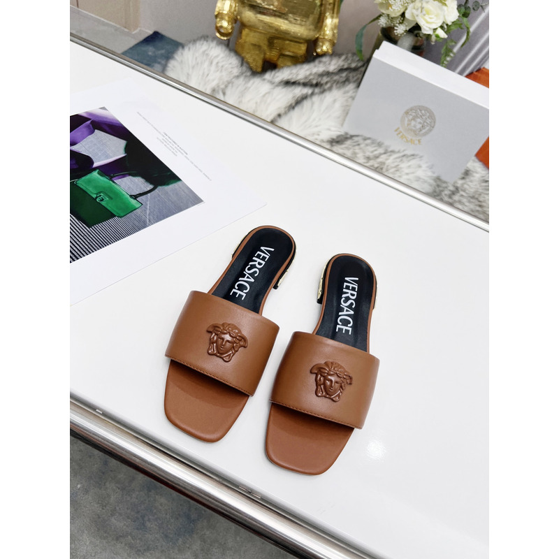 Versace Versace La Medusa Flat Sandals Brown