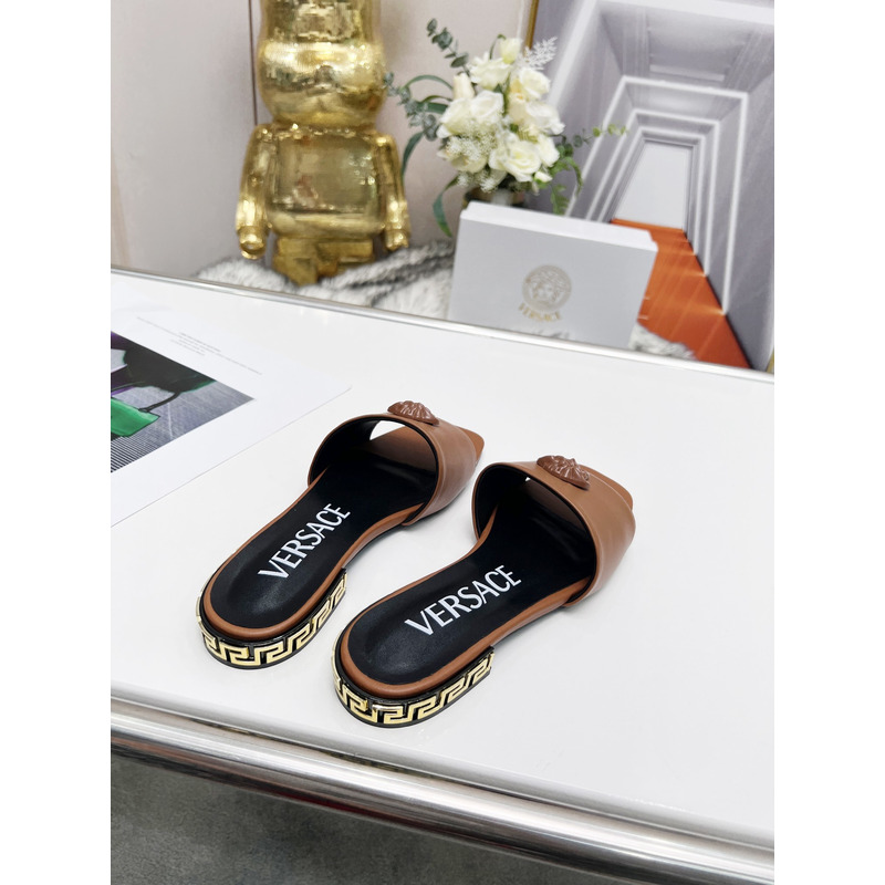 Versace Versace La Medusa Flat Sandals Brown