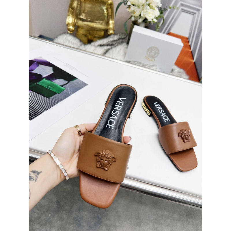 Versace Versace La Medusa Flat Sandals Brown