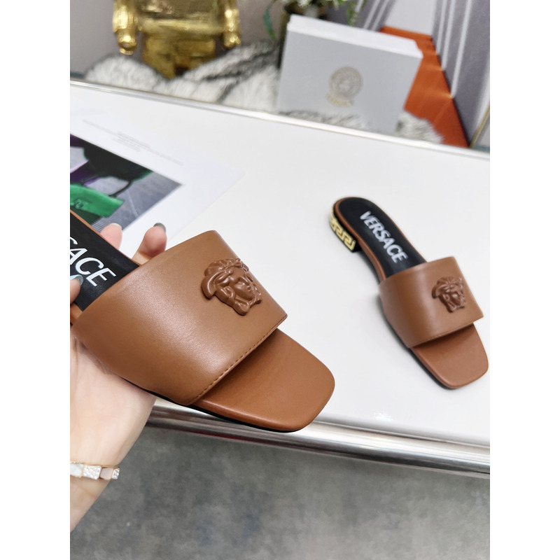 Versace Versace La Medusa Flat Sandals Brown