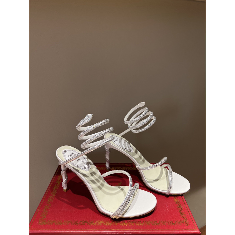 Rene Caovilla Margot Embellished Suede Heels White