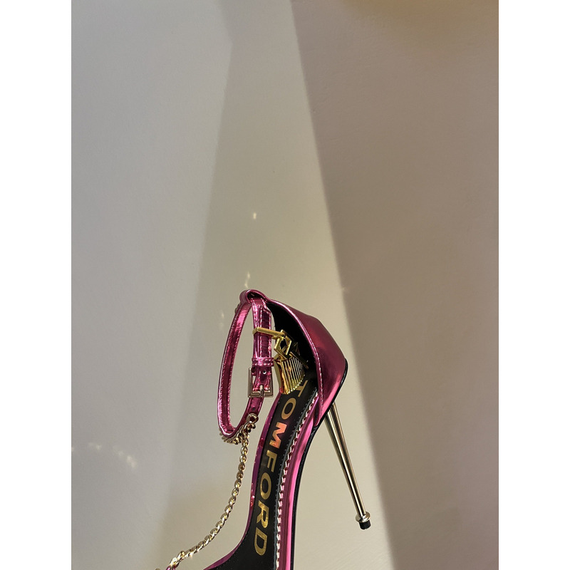 Tom Ford Padlock Mirror Leather Heels Fuchsia