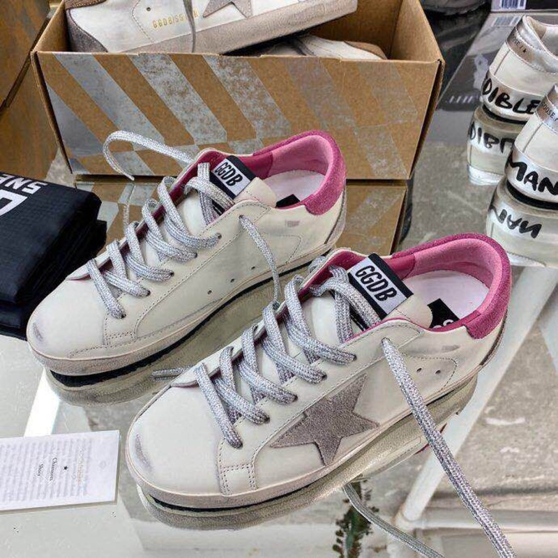 Golden Goose Men’s Super-Star Sneakers with Suede Star and Pink Heel Tab