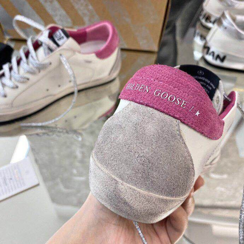 Golden Goose Men’s Super-Star Sneakers with Suede Star and Pink Heel Tab