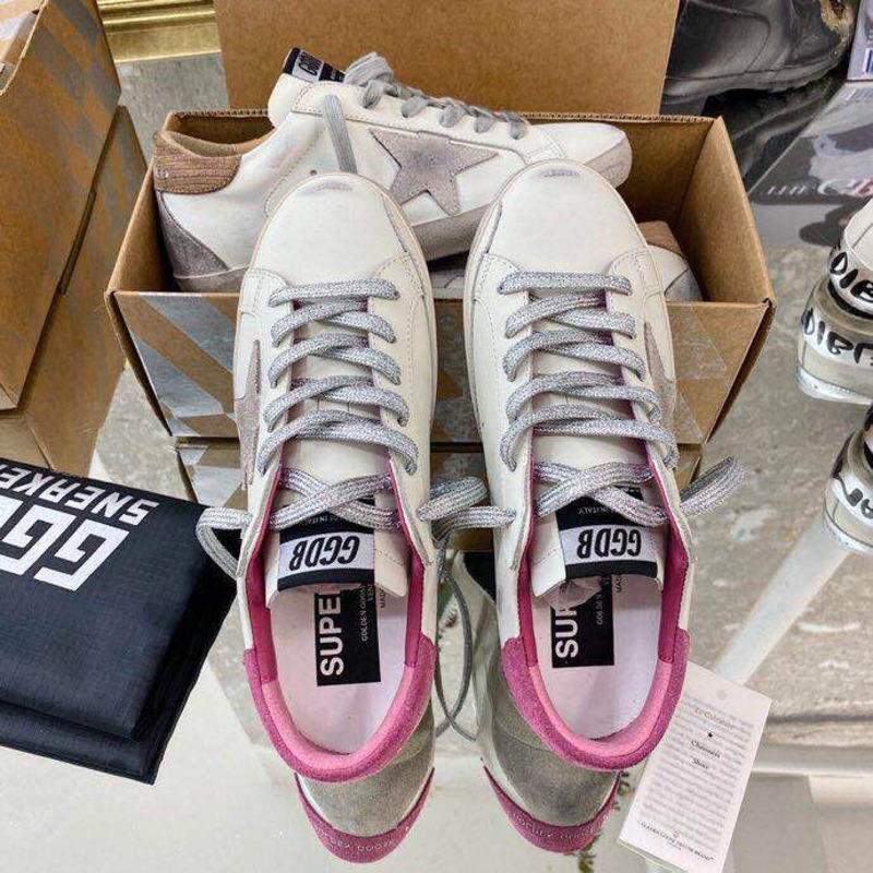 Golden Goose Men’s Super-Star Sneakers with Suede Star and Pink Heel Tab