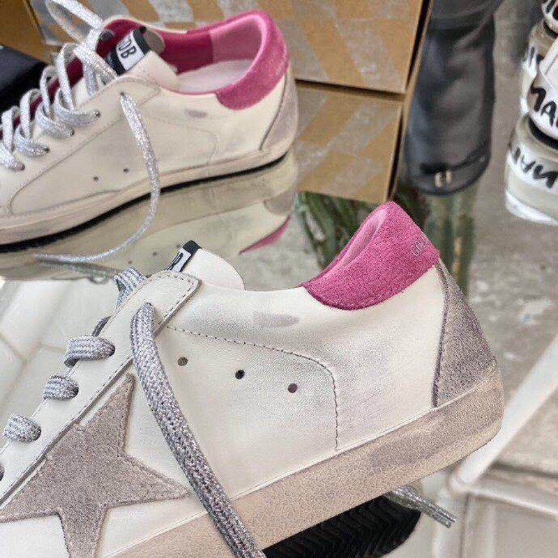 Golden Goose Men’s Super-Star Sneakers with Suede Star and Pink Heel Tab